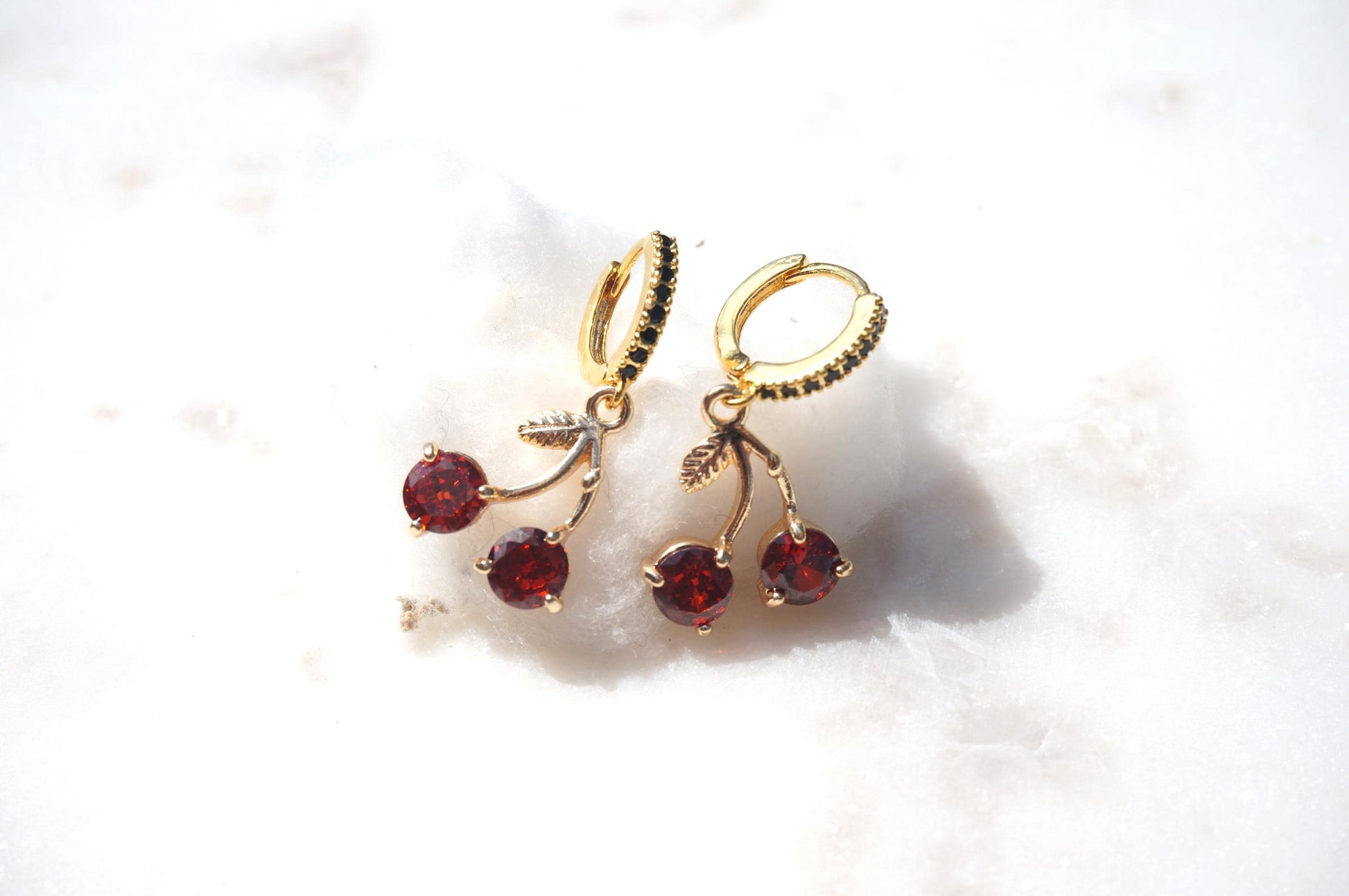 Dainty Cherry Fruit Huggie Hoop Earrings