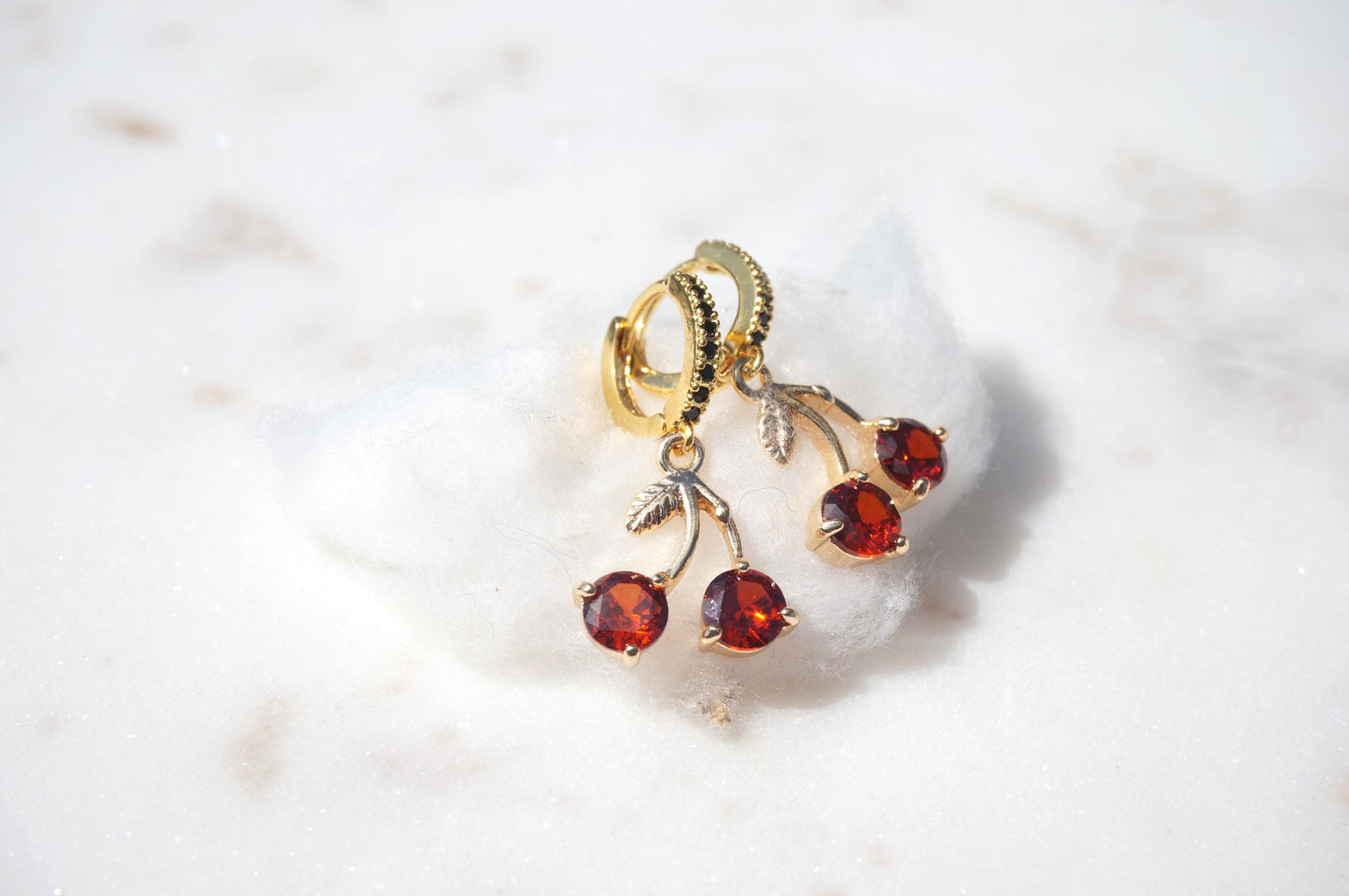 Dainty Cherry Fruit Huggie Hoop Earrings