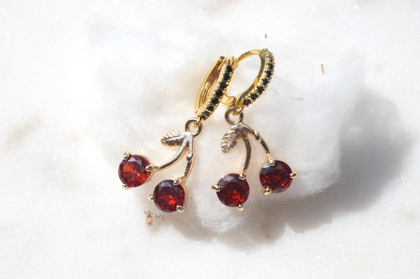 Dainty Cherry Fruit Huggie Hoop Earrings