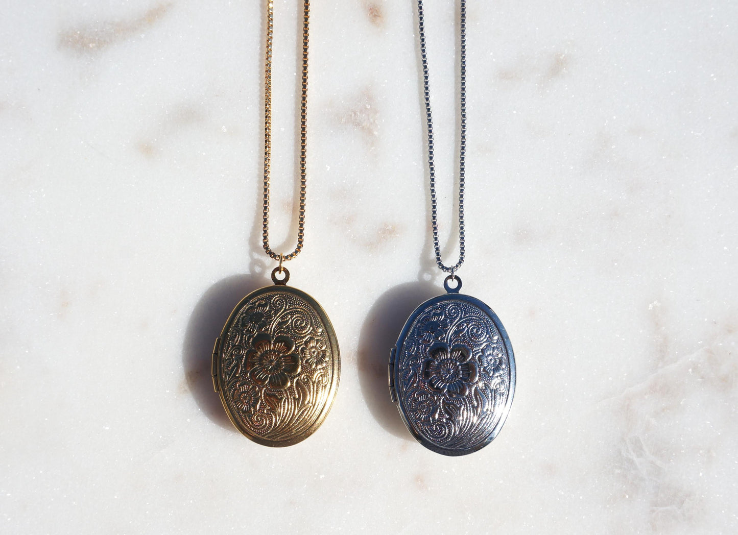 Gold/Silver Botanical Oval Locket Necklace