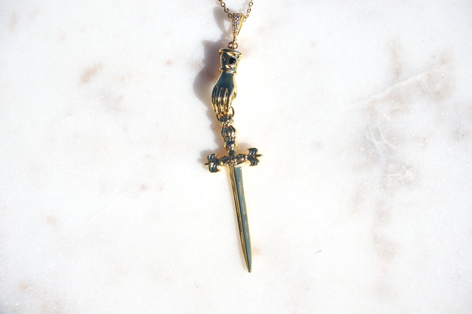 Gold/Silver Gauntlet Holding Gladius Sword Necklace