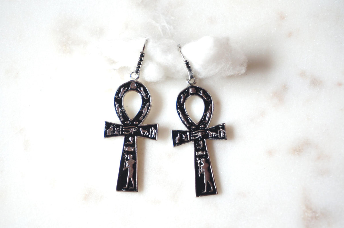 ANKH Black and Gold/Silver Huggies / Hoop Earrings / Huggie Earrings