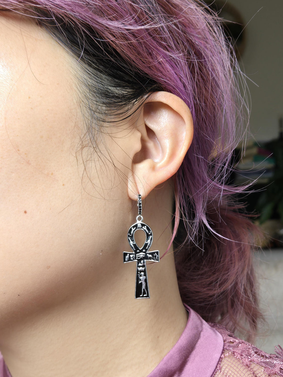 ANKH Black and Gold/Silver Huggies / Hoop Earrings / Huggie Earrings