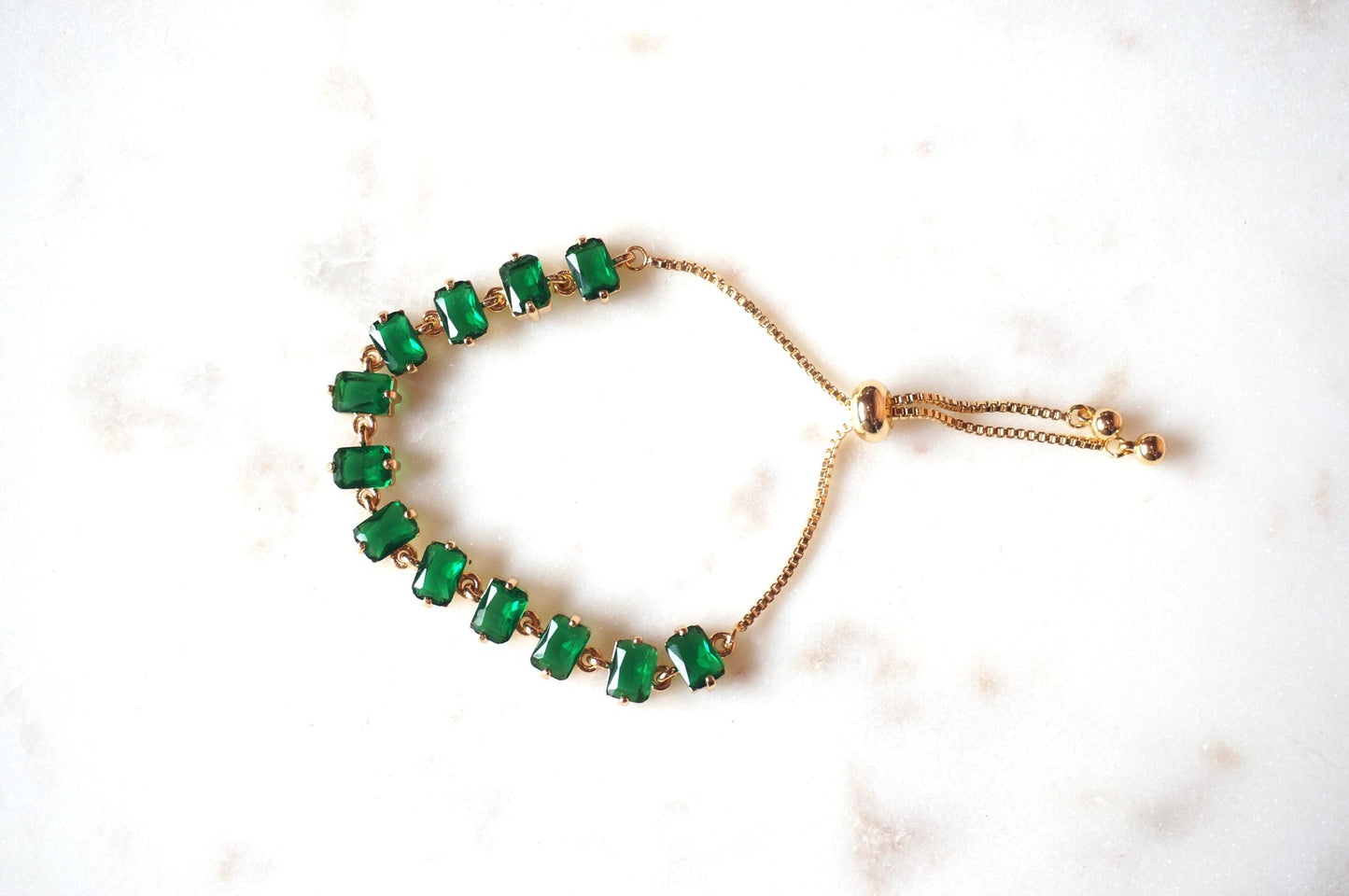 EVA Green and Gold Gem Chain Adjustable Bracelet