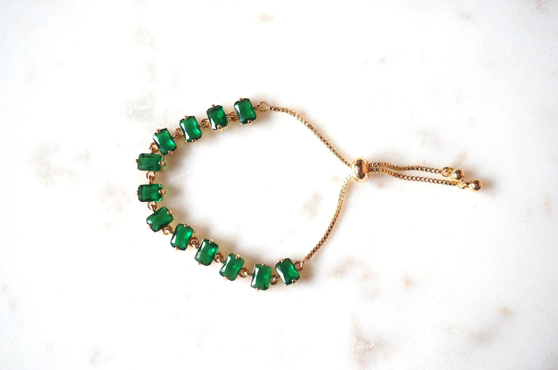 EVA Green and Gold Gem Chain Adjustable Bracelet