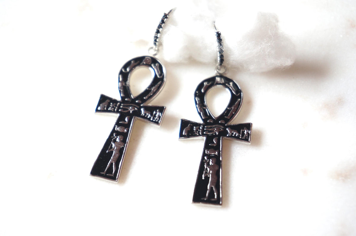 ANKH Black and Gold/Silver Huggies / Hoop Earrings / Huggie Earrings