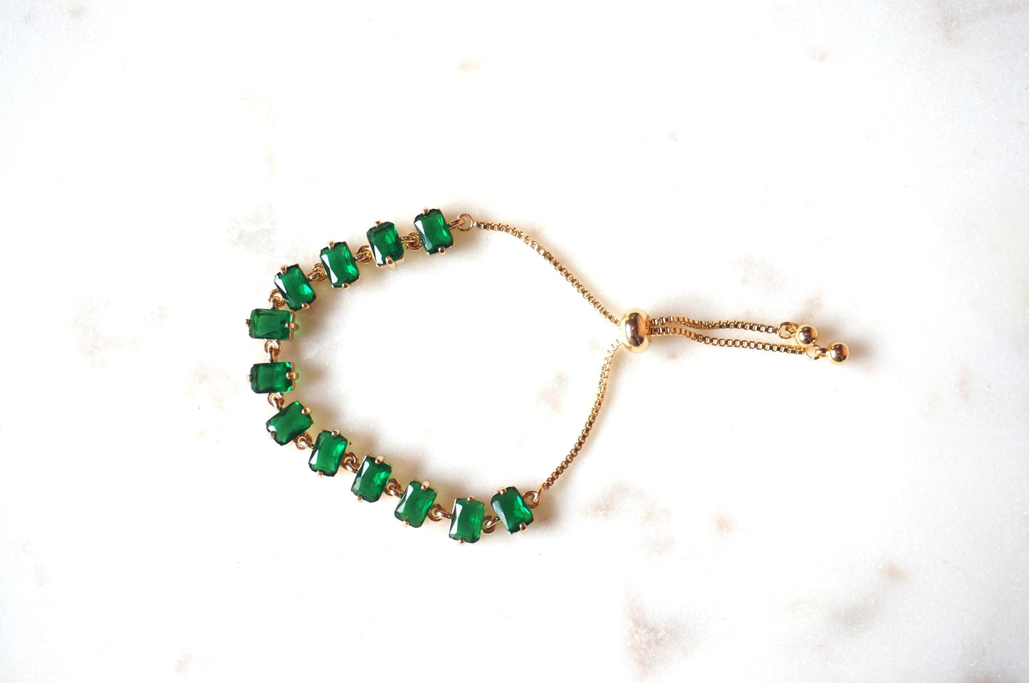 EVA Green and Gold Gem Chain Adjustable Bracelet