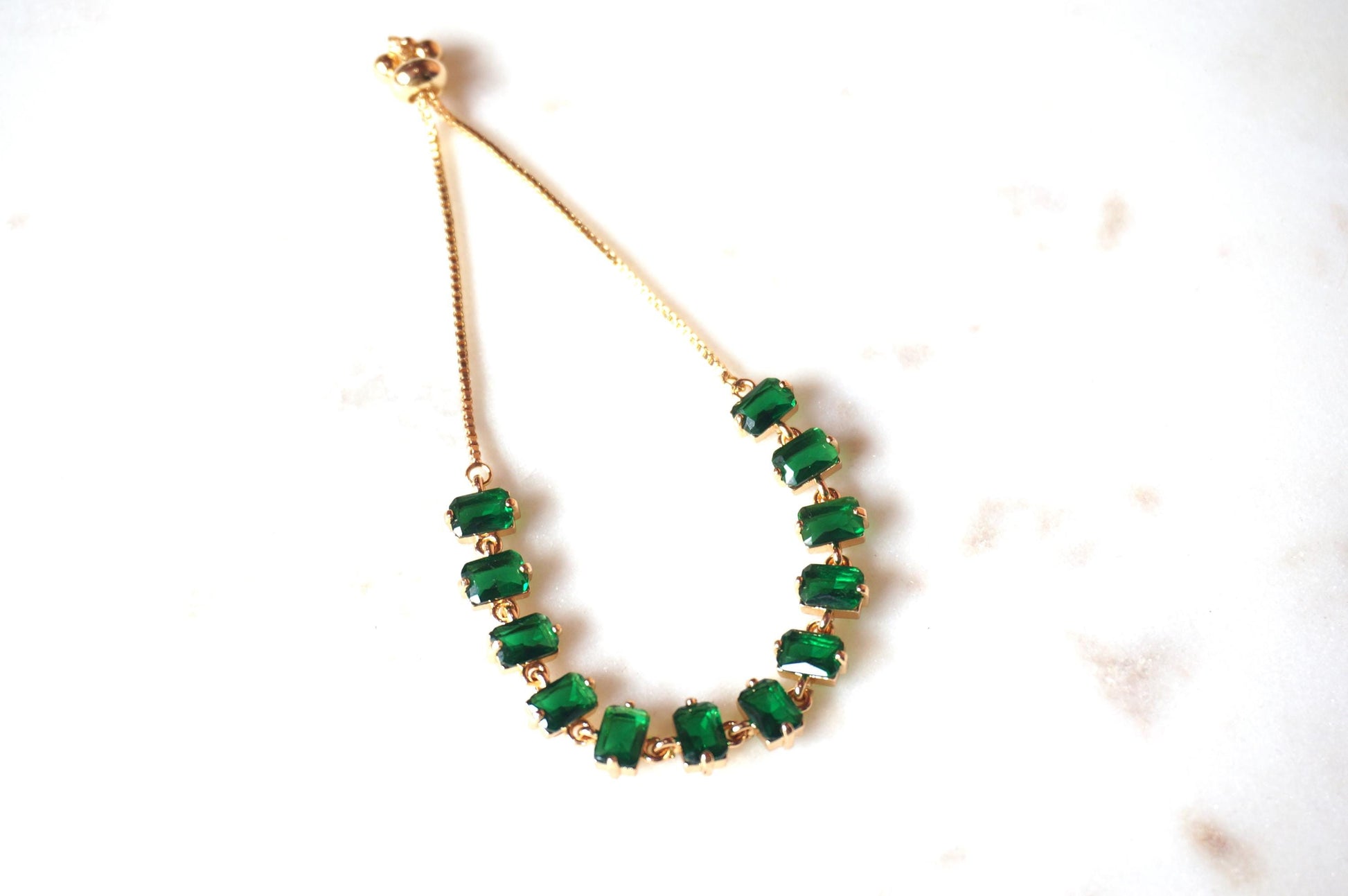EVA Green and Gold Gem Chain Adjustable Bracelet