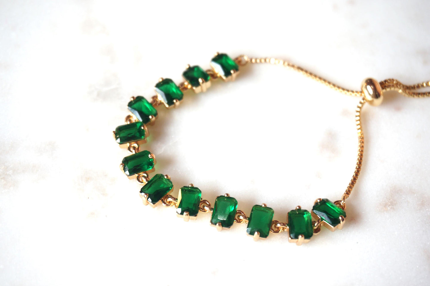 EVA Green and Gold Gem Chain Adjustable Bracelet