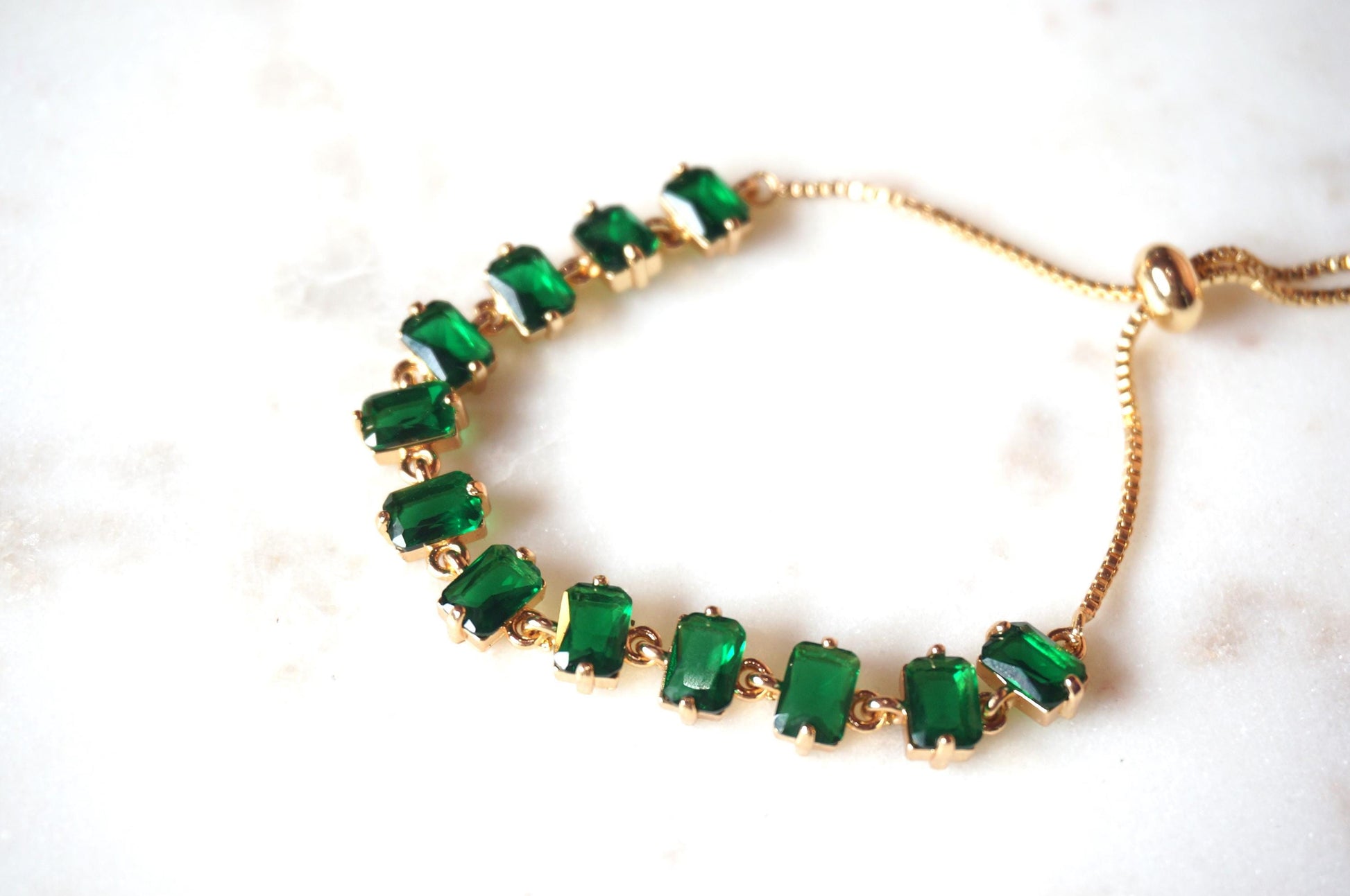 EVA Green and Gold Gem Chain Adjustable Bracelet