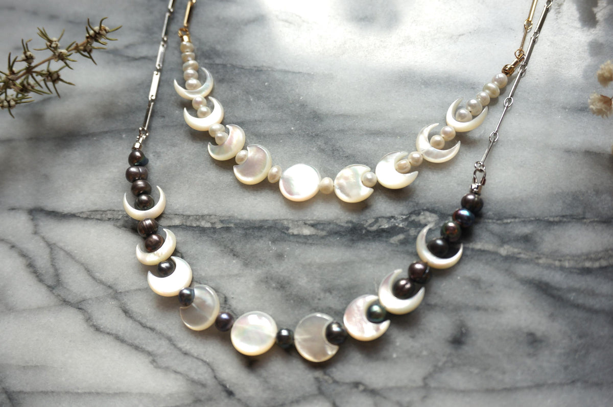 Gold/Silver Moon Phase Pearl Necklace