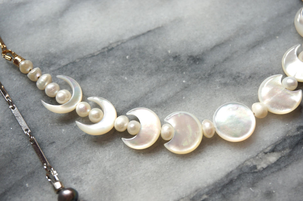 Gold/Silver Moon Phase Pearl Necklace