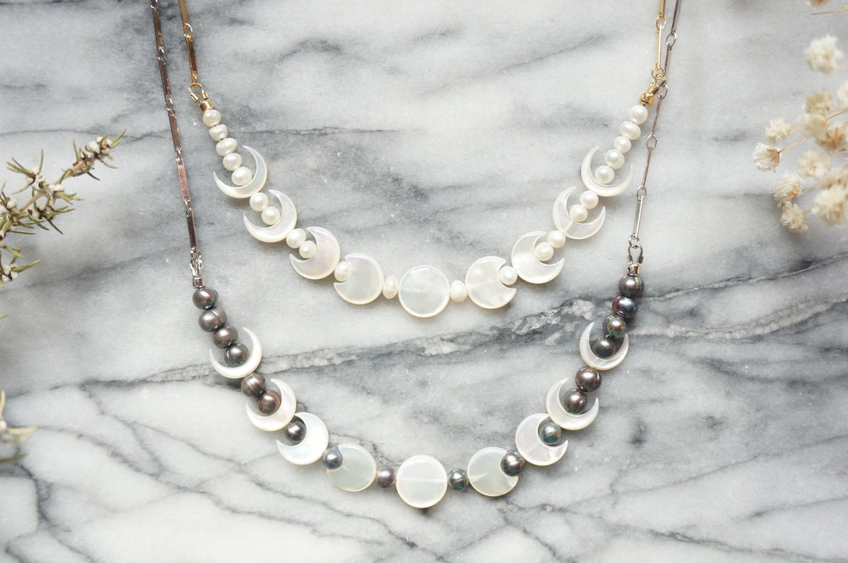 Gold/Silver Moon Phase Pearl Necklace