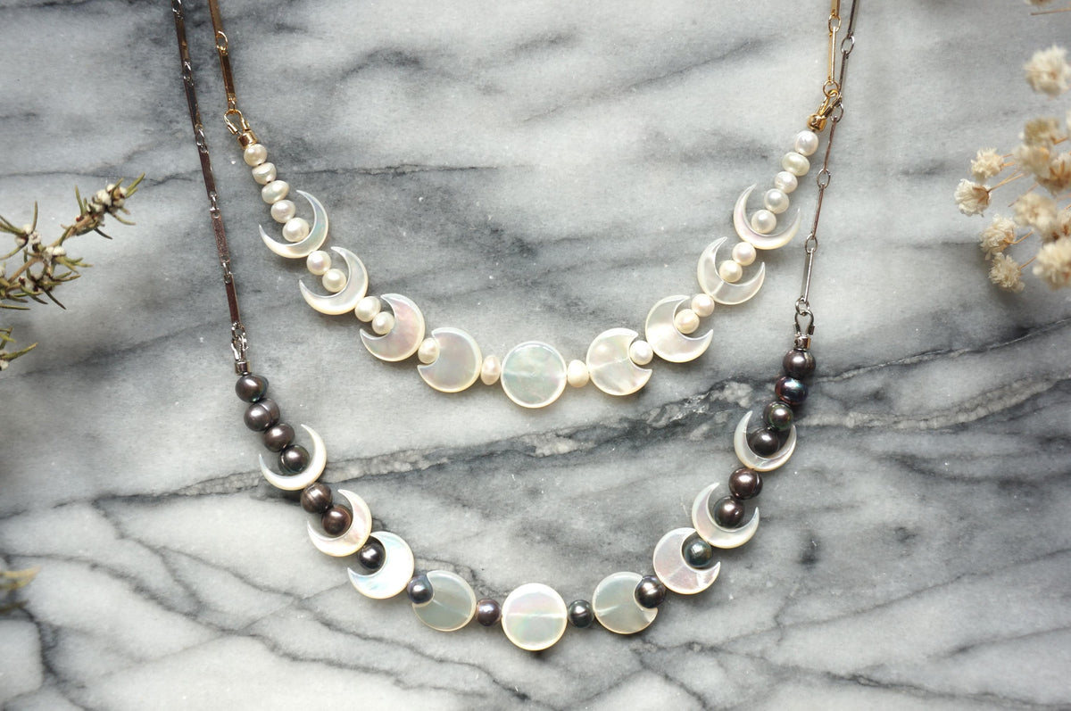 Gold/Silver Moon Phase Pearl Necklace