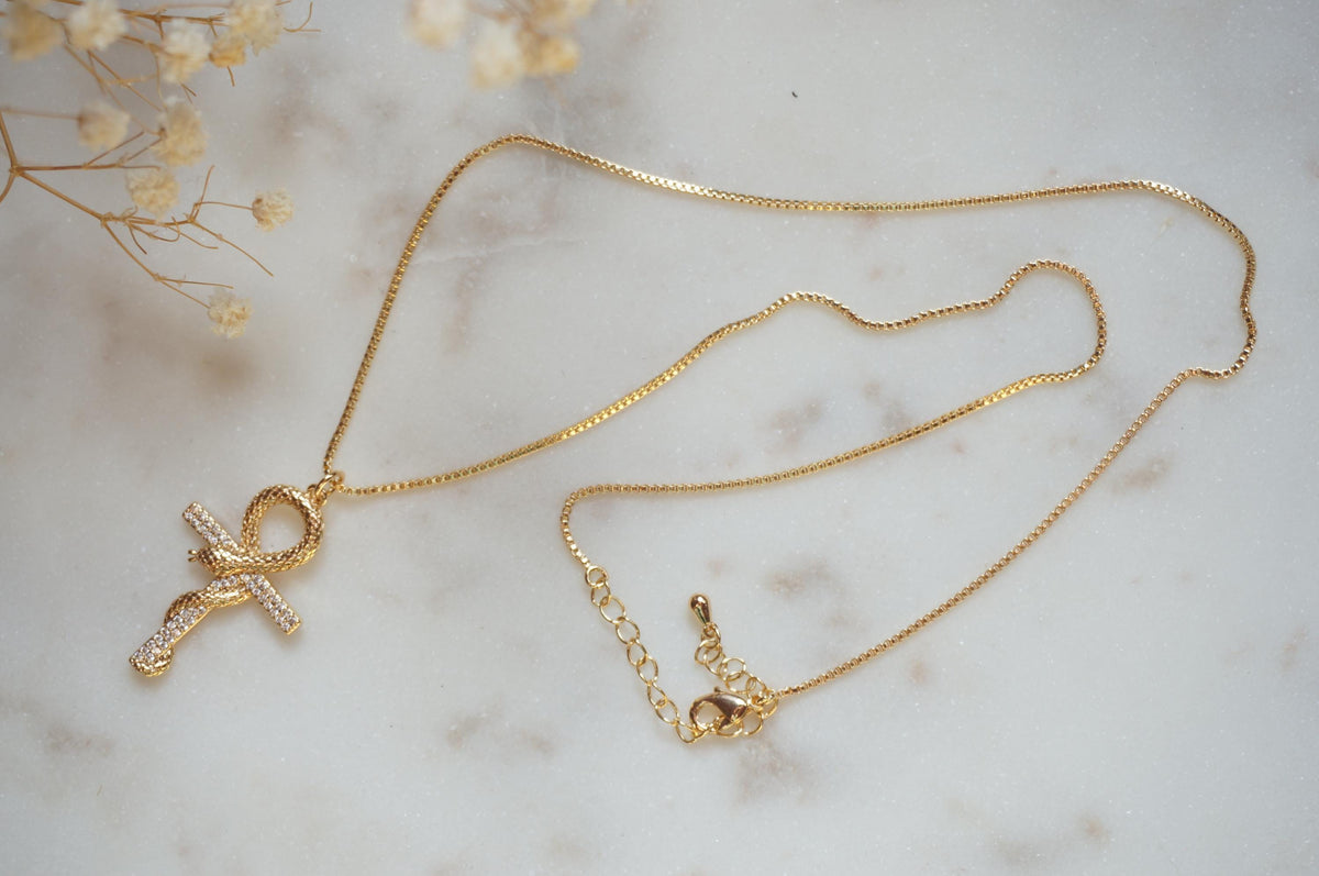 Gold/Silver Snake Ankh Pendant Necklace