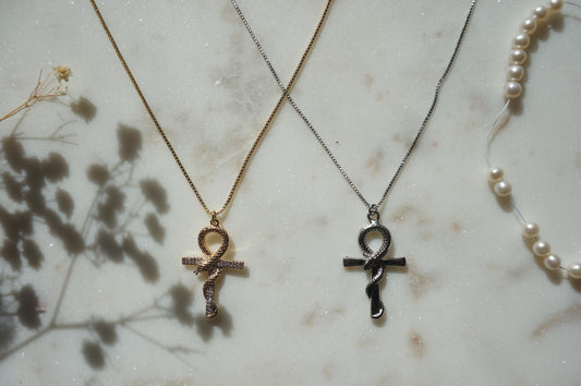 Gold/Silver Snake Ankh Pendant Necklace