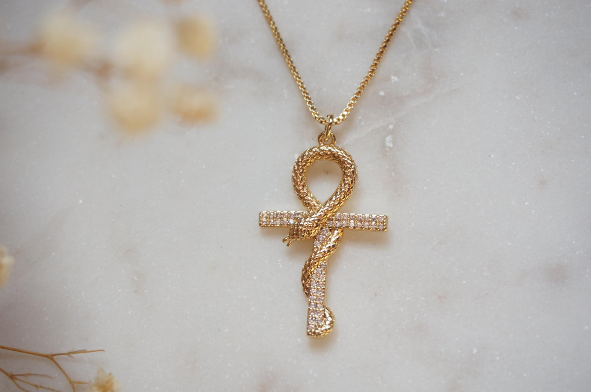 Gold/Silver Snake Ankh Pendant Necklace