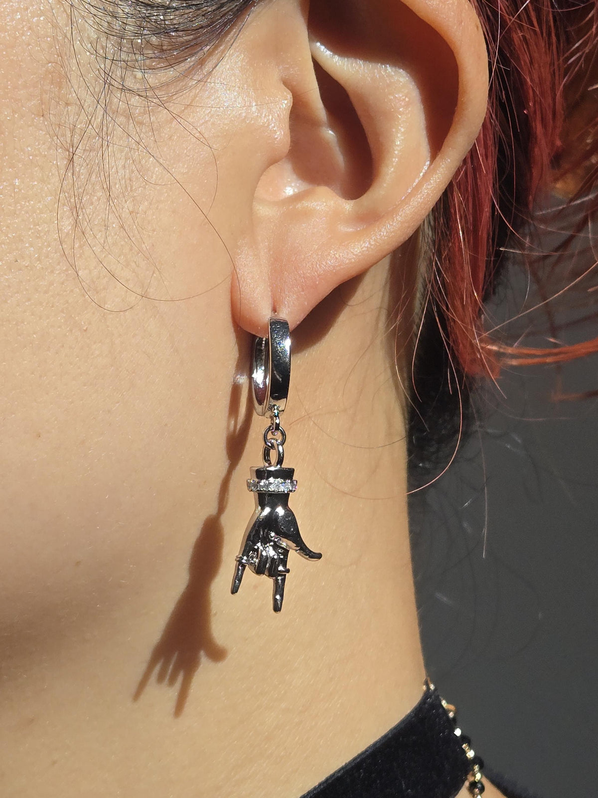 MELANGE Hand and Dagger Mismatched Hoop Earrings