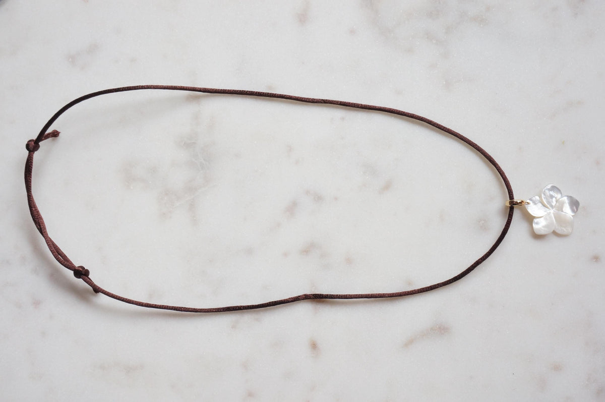 Pearl Hibiscus Pendant Nylon Sateen Cord Necklace