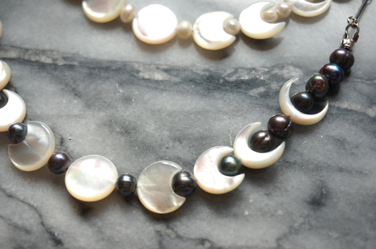 Gold/Silver Moon Phase Pearl Necklace
