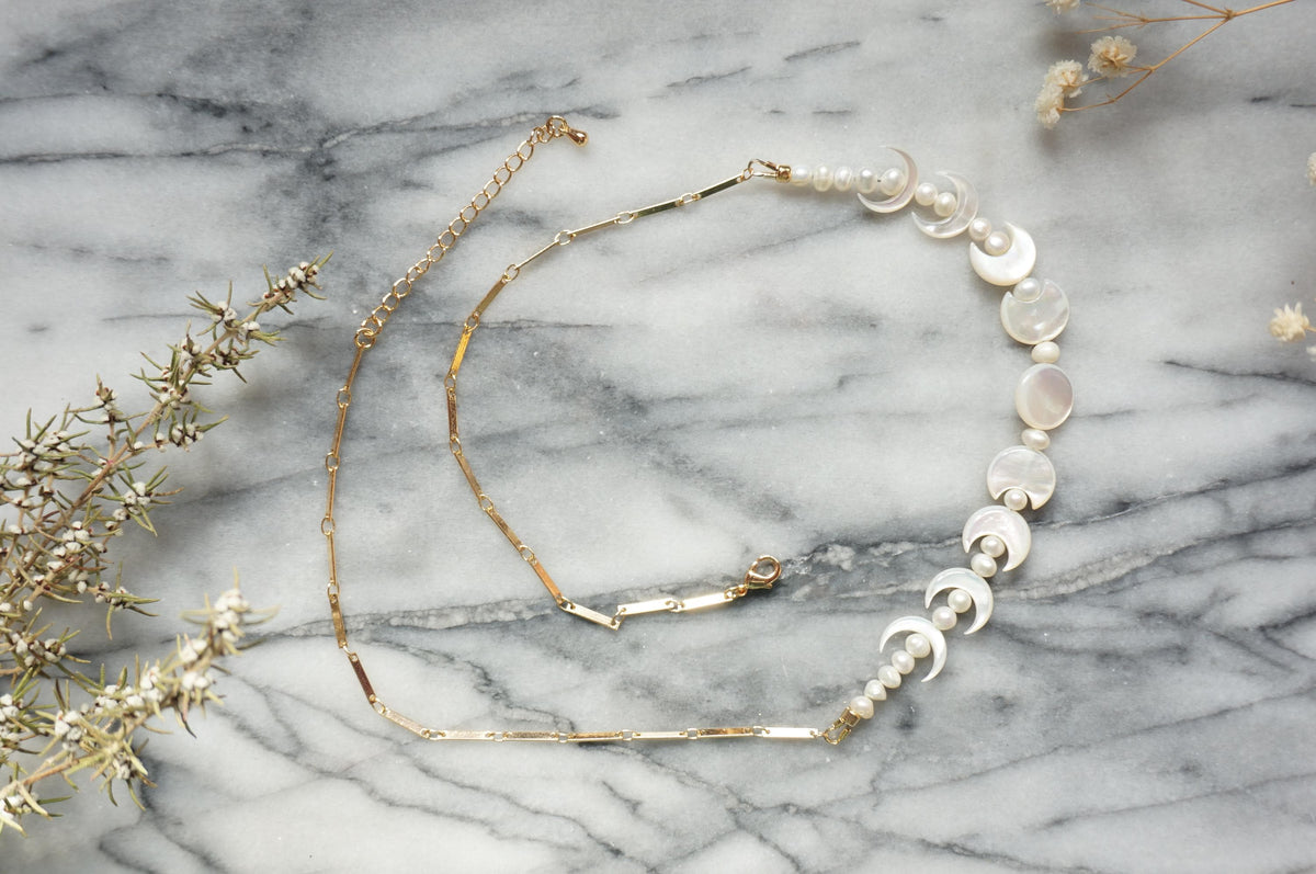 Gold/Silver Moon Phase Pearl Necklace