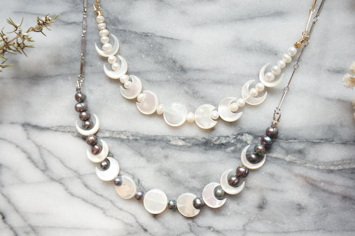 Gold/Silver Moon Phase Pearl Necklace