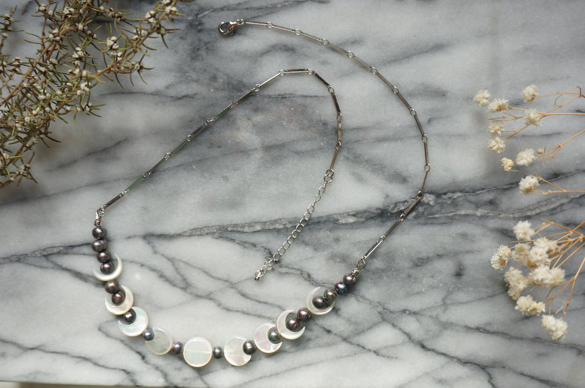 Gold/Silver Moon Phase Pearl Necklace