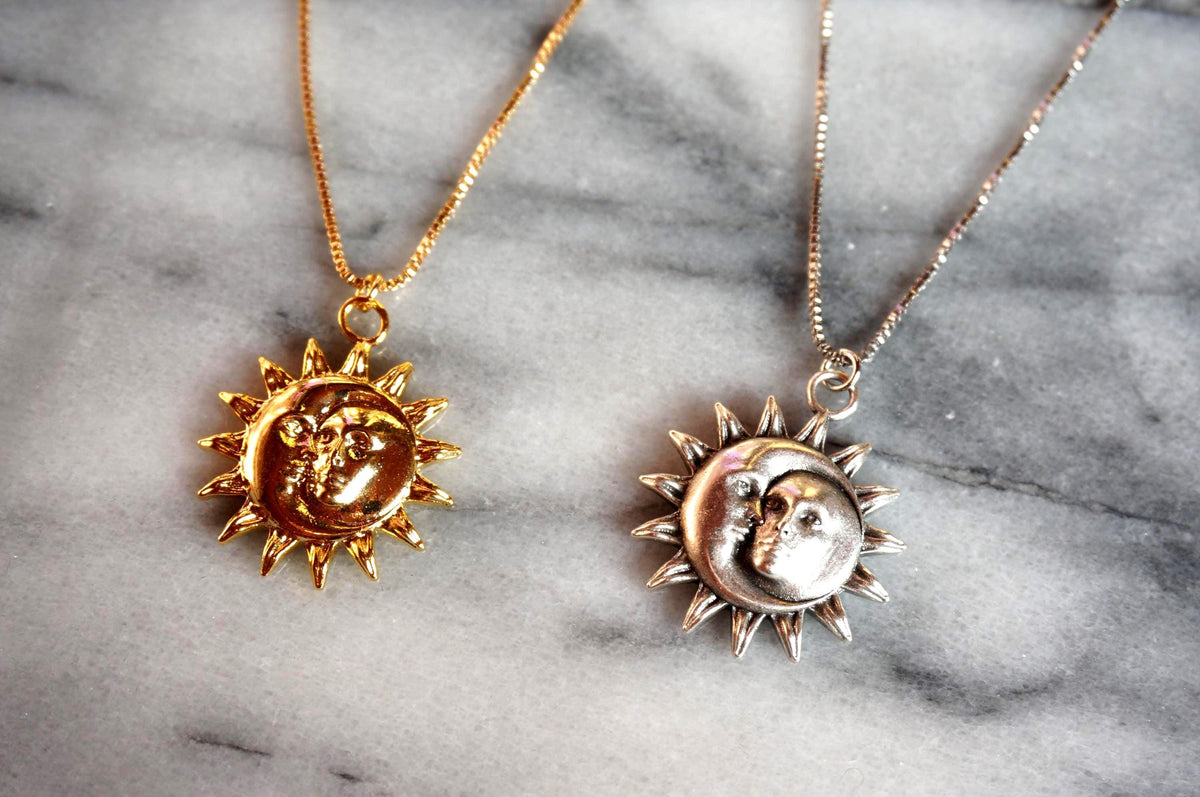 ATEN Sun and Moon Face Pendant Gold/SIlver Necklace