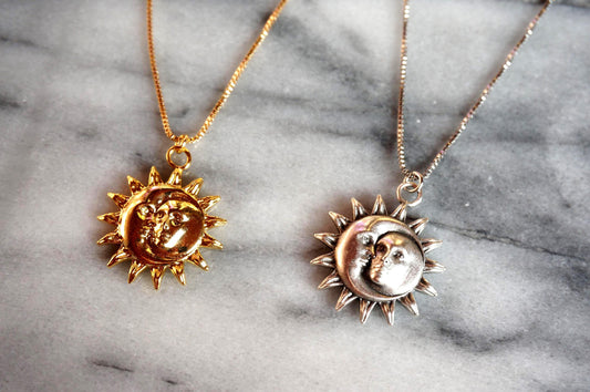 ATEN Sun and Moon Face Pendant Gold/SIlver Necklace