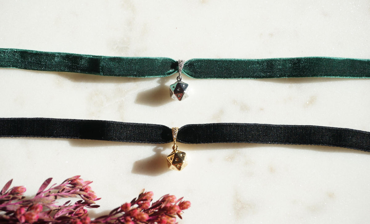 D20 Stretch Velvet Choker / Dungeons and Dragons Choker