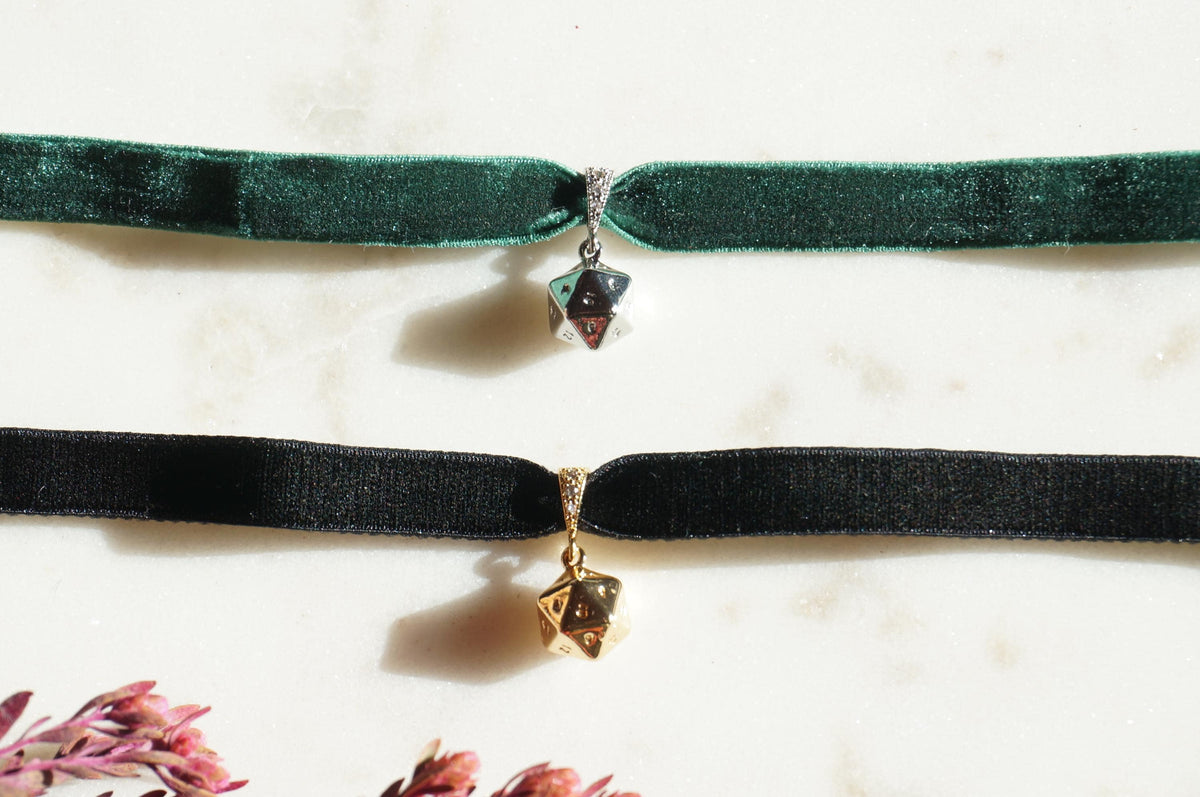 D20 Stretch Velvet Choker / Dungeons and Dragons Choker