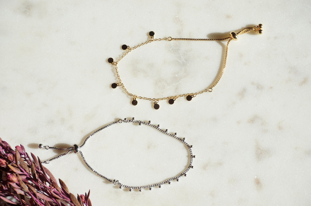 Gold Plated Dainty Chain Layering Adjustable Bracelets / Gold and Silver Bracelets
