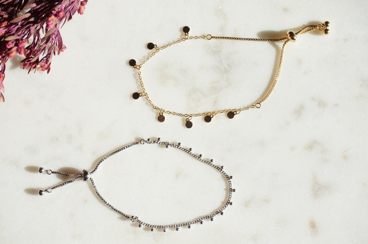 Gold Plated Dainty Chain Layering Adjustable Bracelets / Gold and Silver Bracelets