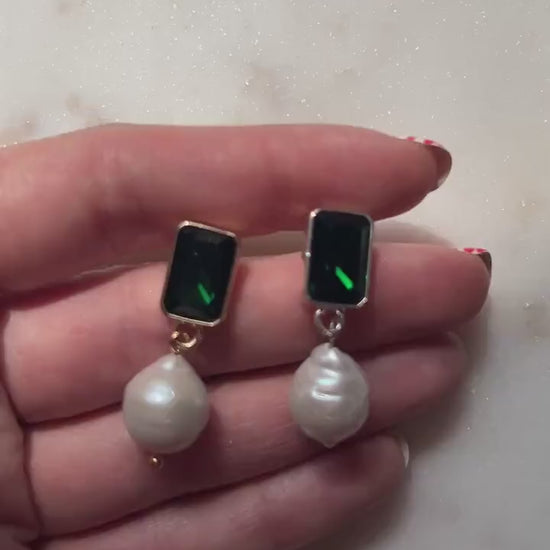 Green Gem Chunky Pearldrop Stud Earrings