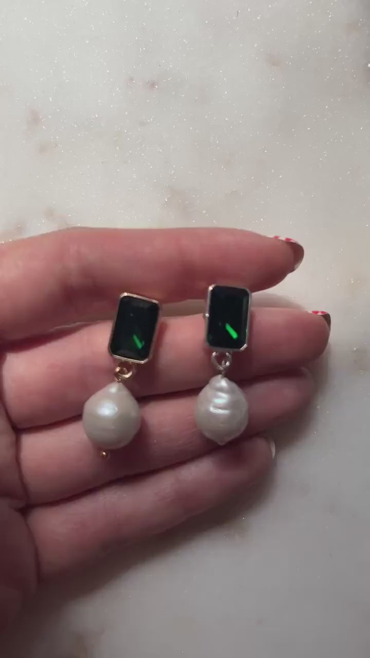 Green Gem Chunky Pearldrop Stud Earrings