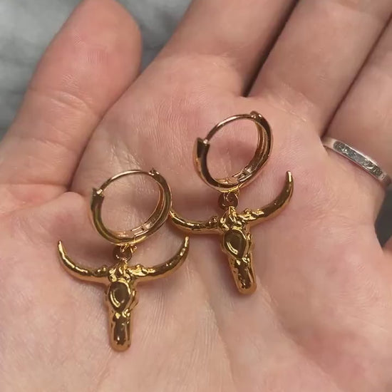 Gold Plated Bull Skull Earrings