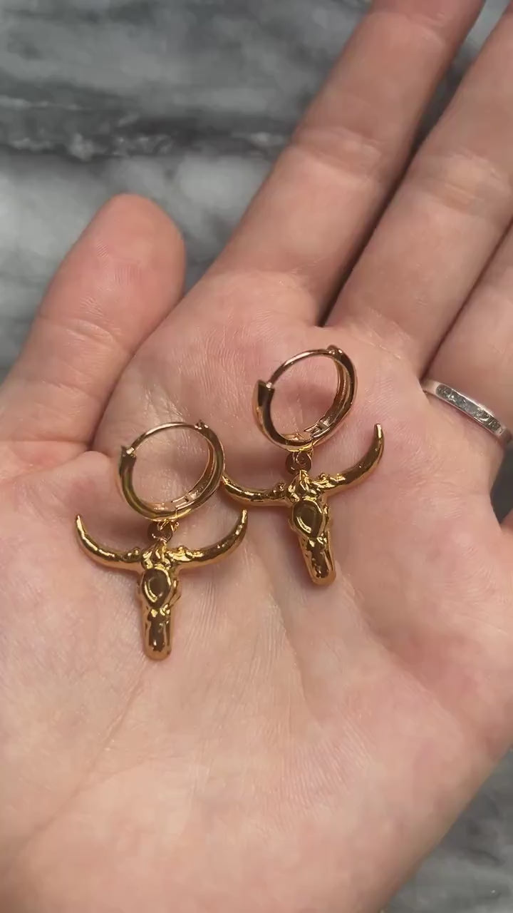 Gold Plated Bull Skull Earrings