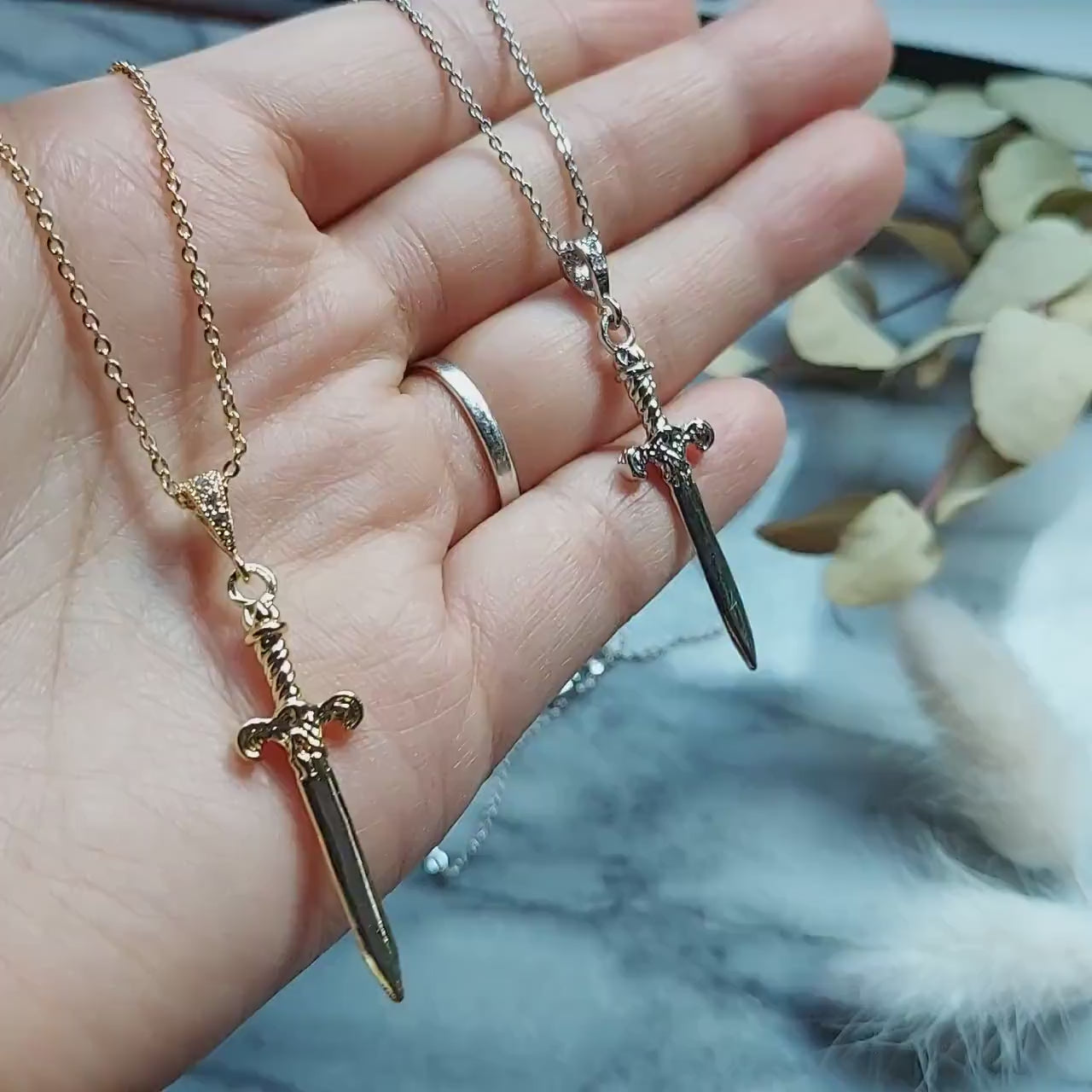 Gold/Silver / Black Antique Sword Necklace / Dagger Necklace