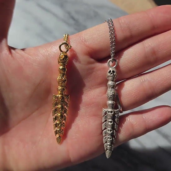 Gold Skull Sword Necklace, Kali Ma Ceremonial Pendant