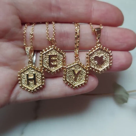 Gold Initial Letter Charm Necklace