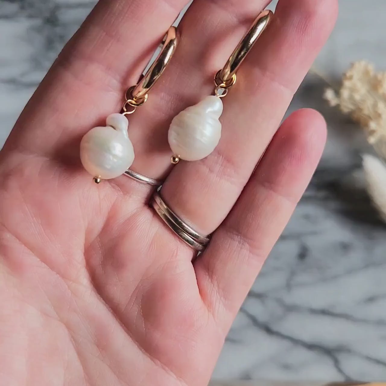 VERMEER Antique Genuine Pearl Earrings / Freshwater Pearl Hoop Earrings