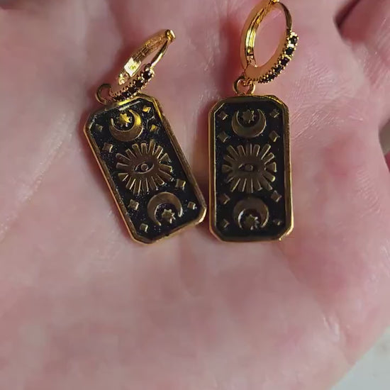 Black Magic Eye Plate Huggies/ Hoop Earrings