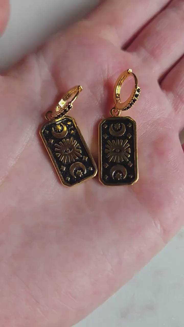 Black Magic Eye Plate Huggies/ Hoop Earrings