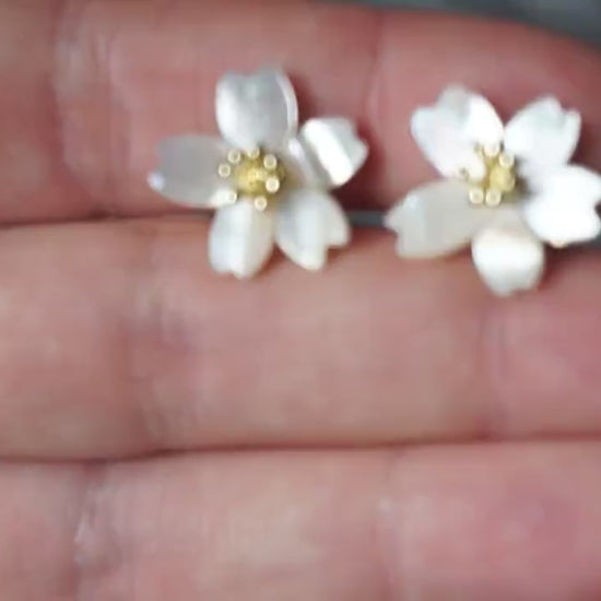 SAKURA Mother of Pearl Cherry Blossom Stud Earrings / Flower Earrings