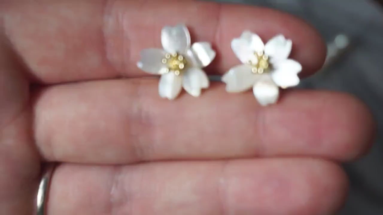 SAKURA Mother of Pearl Cherry Blossom Stud Earrings / Flower Earrings