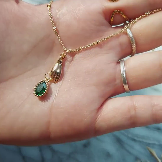 EVA Green Teardrop and Hand Dainty Necklace