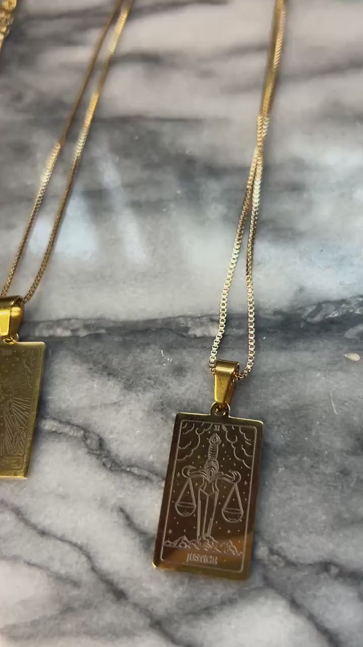 Tarot Card The Lovers/ Justice / The Star Gold Plated Necklace
