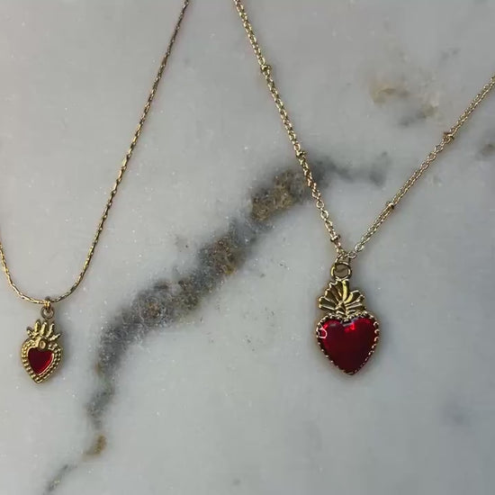 Red Sacred Heart 18k Gold Plated Necklaces