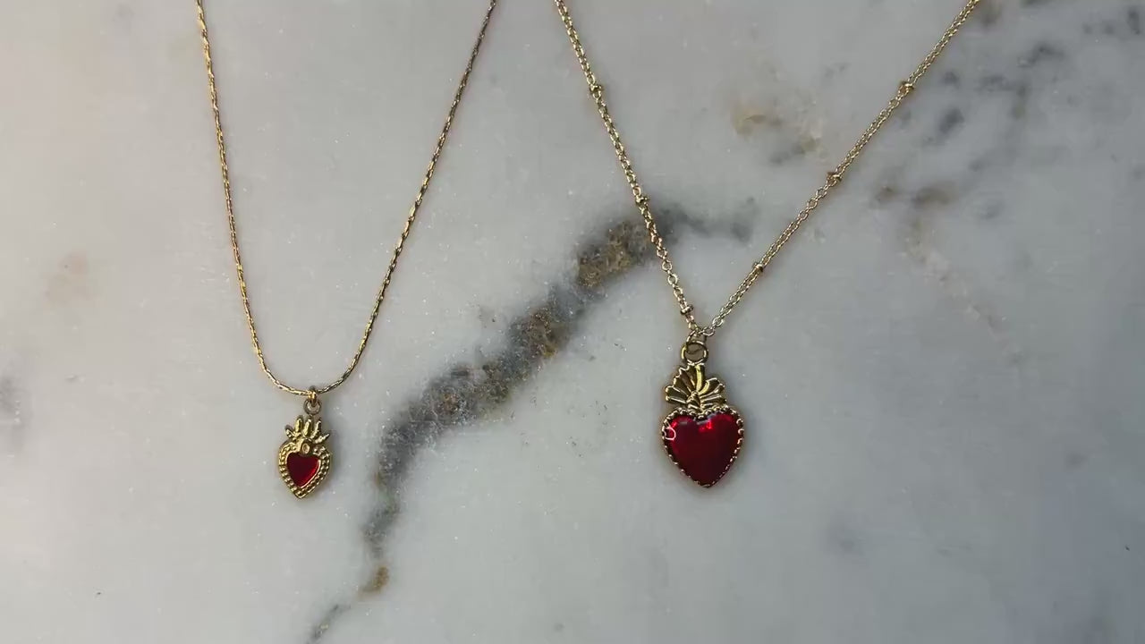 Red Sacred Heart 18k Gold Plated Necklaces