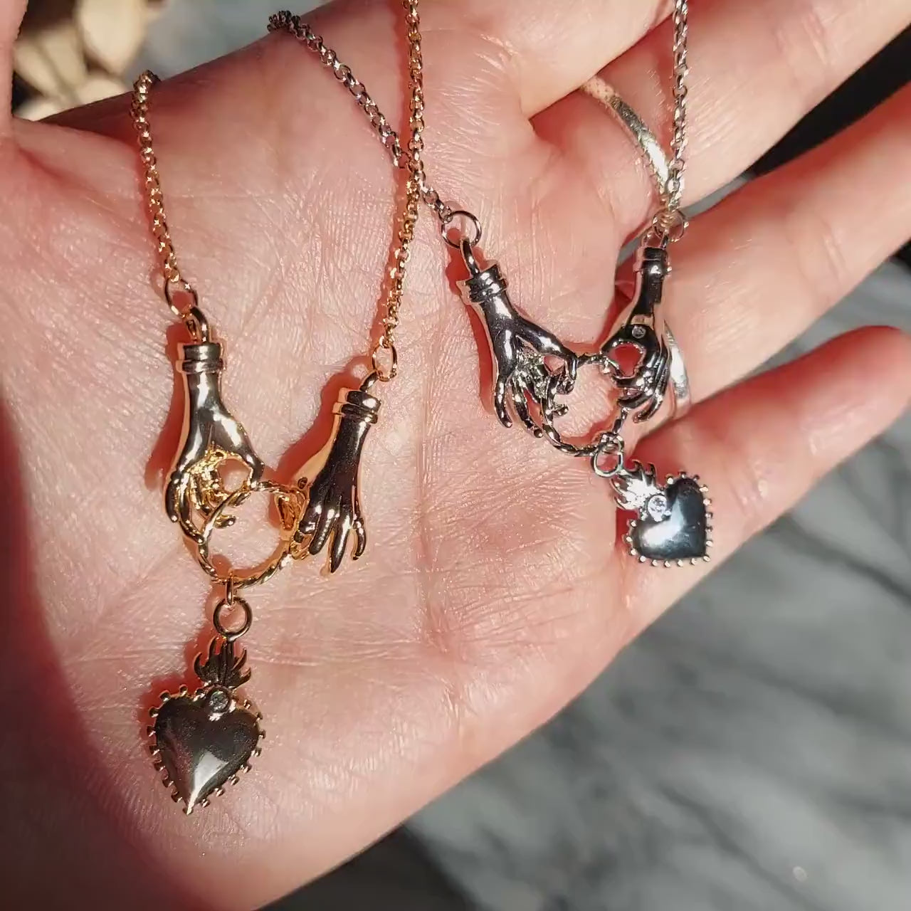 Gold/Silver Hands and Sacred Heart Necklace